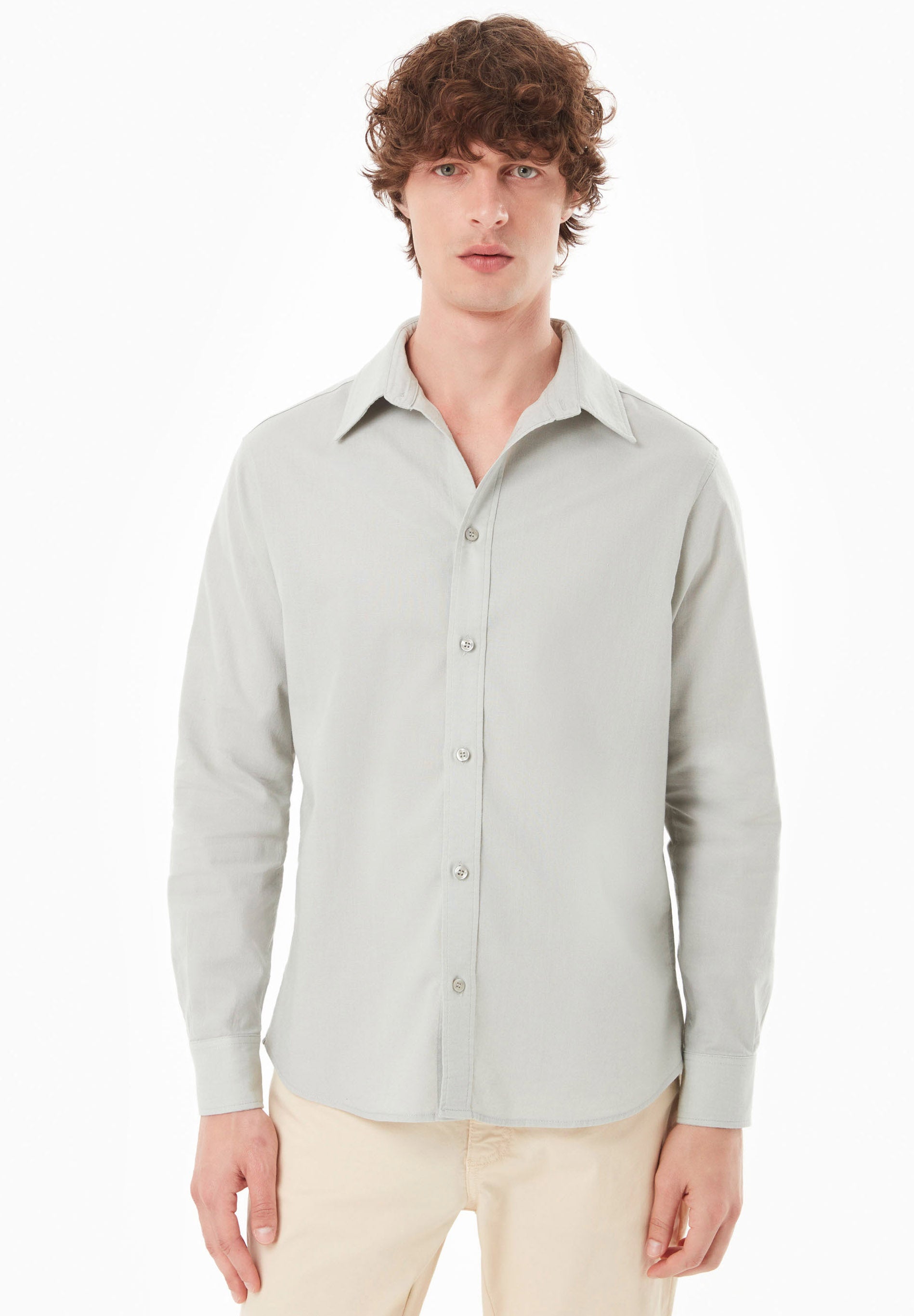 Long-Sleeved Shirt in Organic Cotton & Linen in green moss - Ecomarket.com