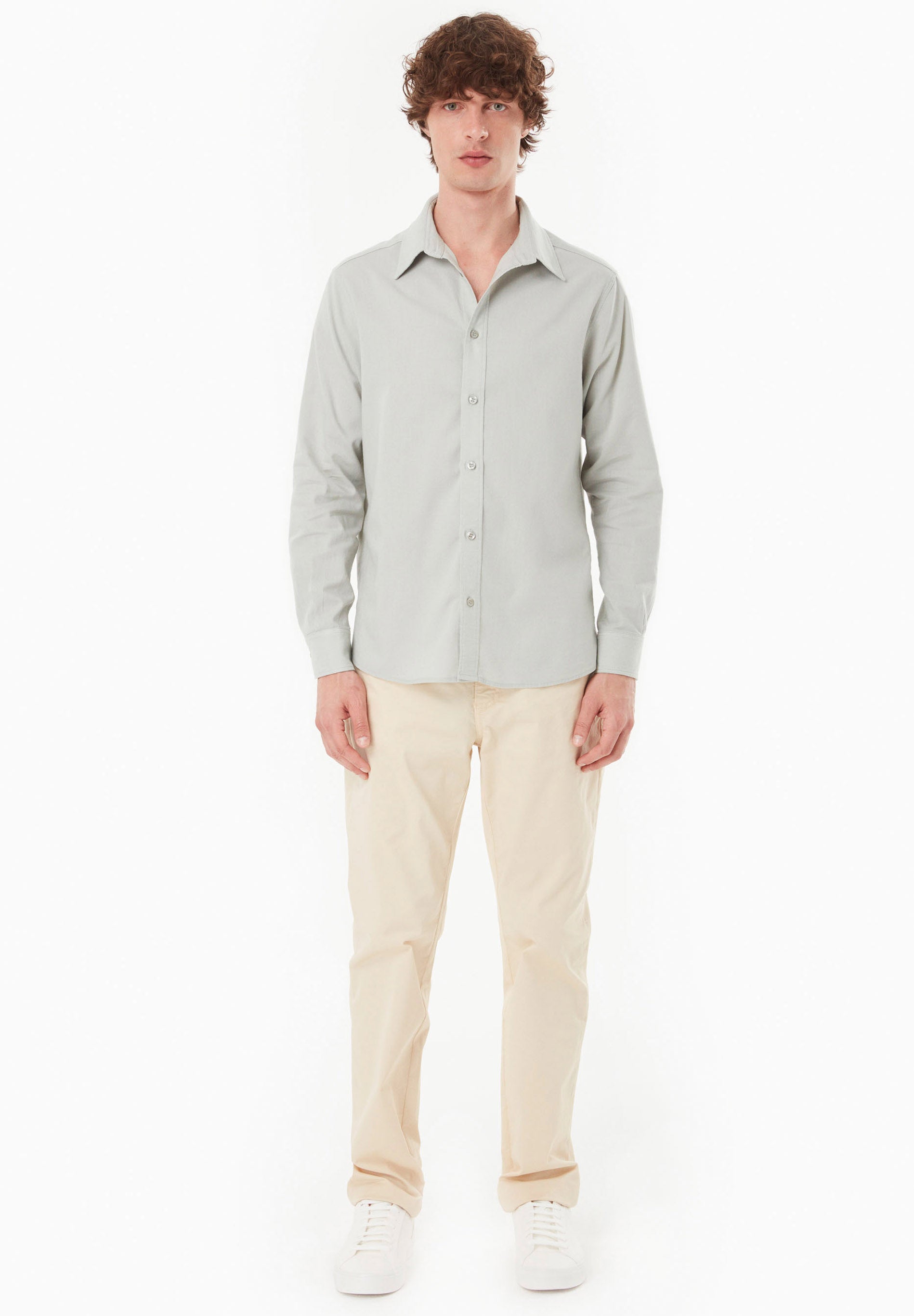 Long-Sleeved Shirt in Organic Cotton & Linen in green moss - Ecomarket.com