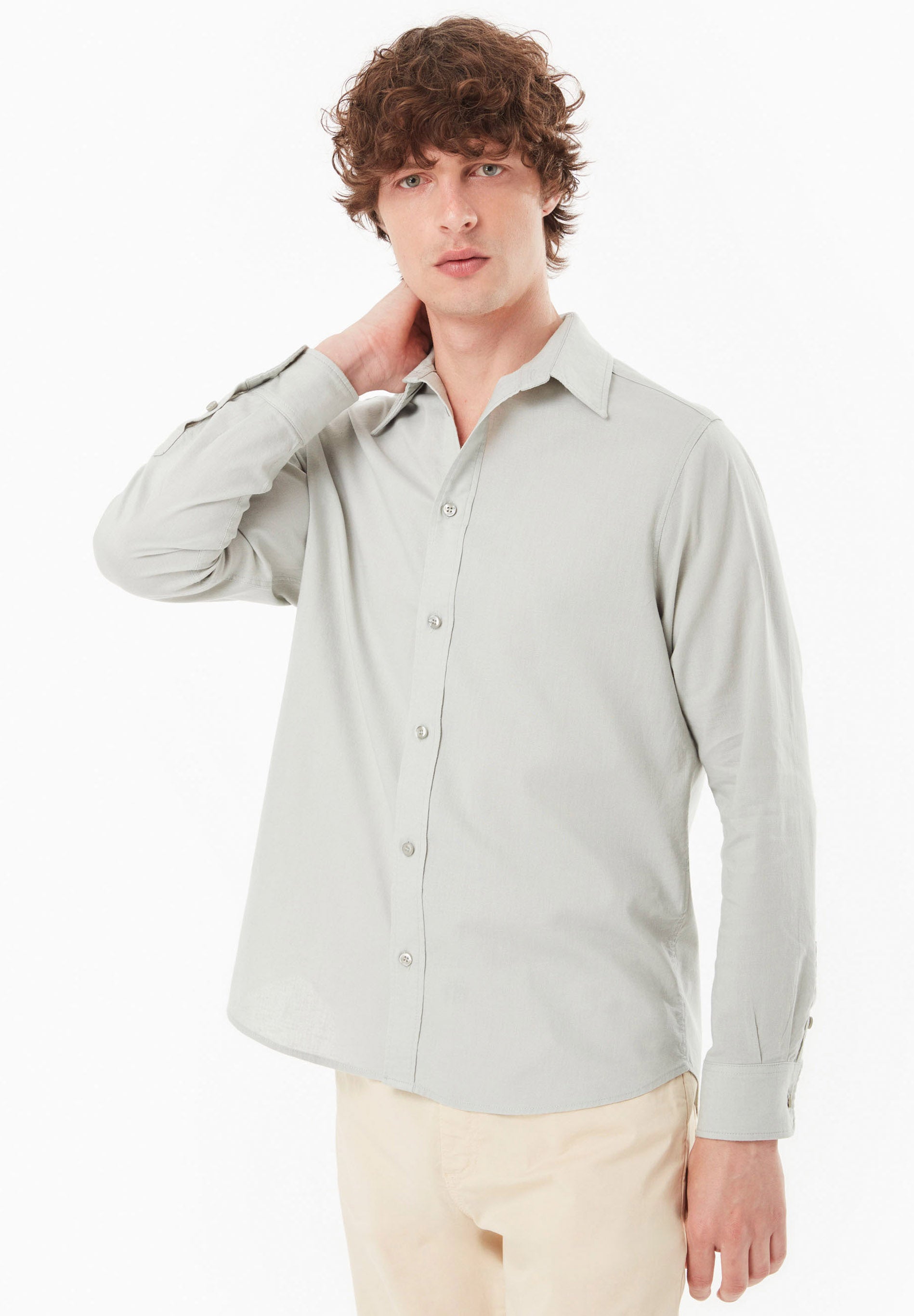 Long-Sleeved Shirt in Organic Cotton & Linen in green moss - Ecomarket.com