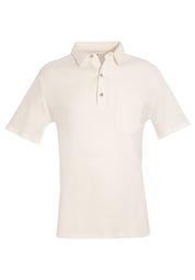 Waffle-Textured Polo Shirt in Organic Cotton beige-white - Ecomarket.com