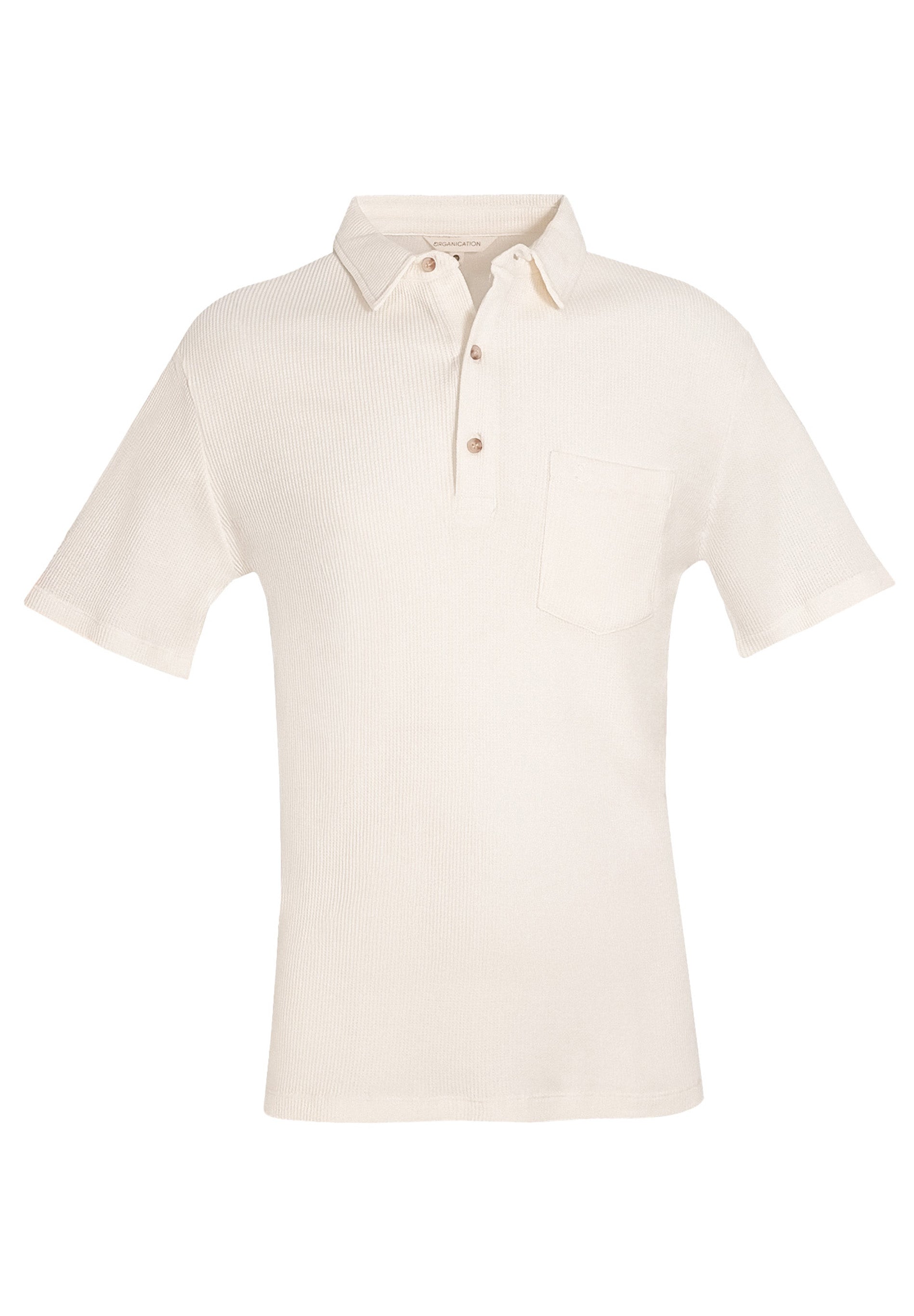 Waffle-Textured Polo Shirt in Organic Cotton beige-white - Ecomarket.com