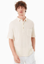 Waffle-Textured Polo Shirt in Organic Cotton beige-white - Ecomarket.com