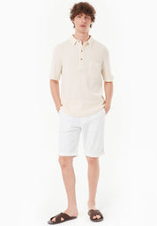 Waffle-Textured Polo Shirt in Organic Cotton beige-white - Ecomarket.com