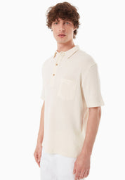 Waffle-Textured Polo Shirt in Organic Cotton beige-white - Ecomarket.com