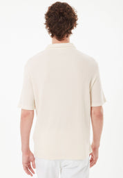 Waffle-Textured Polo Shirt in Organic Cotton beige-white - Ecomarket.com