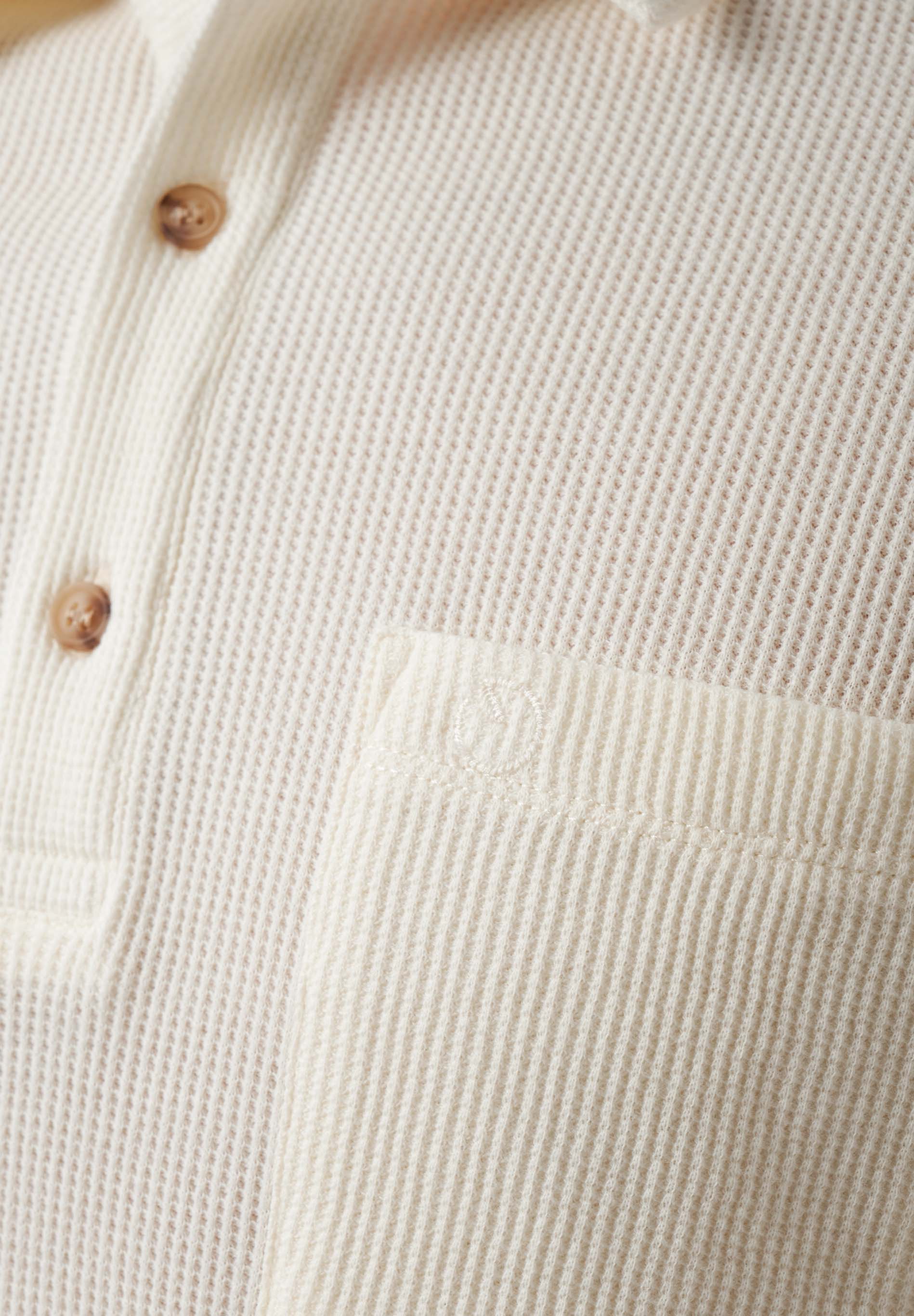 Waffle-Textured Polo Shirt in Organic Cotton beige-white - Ecomarket.com