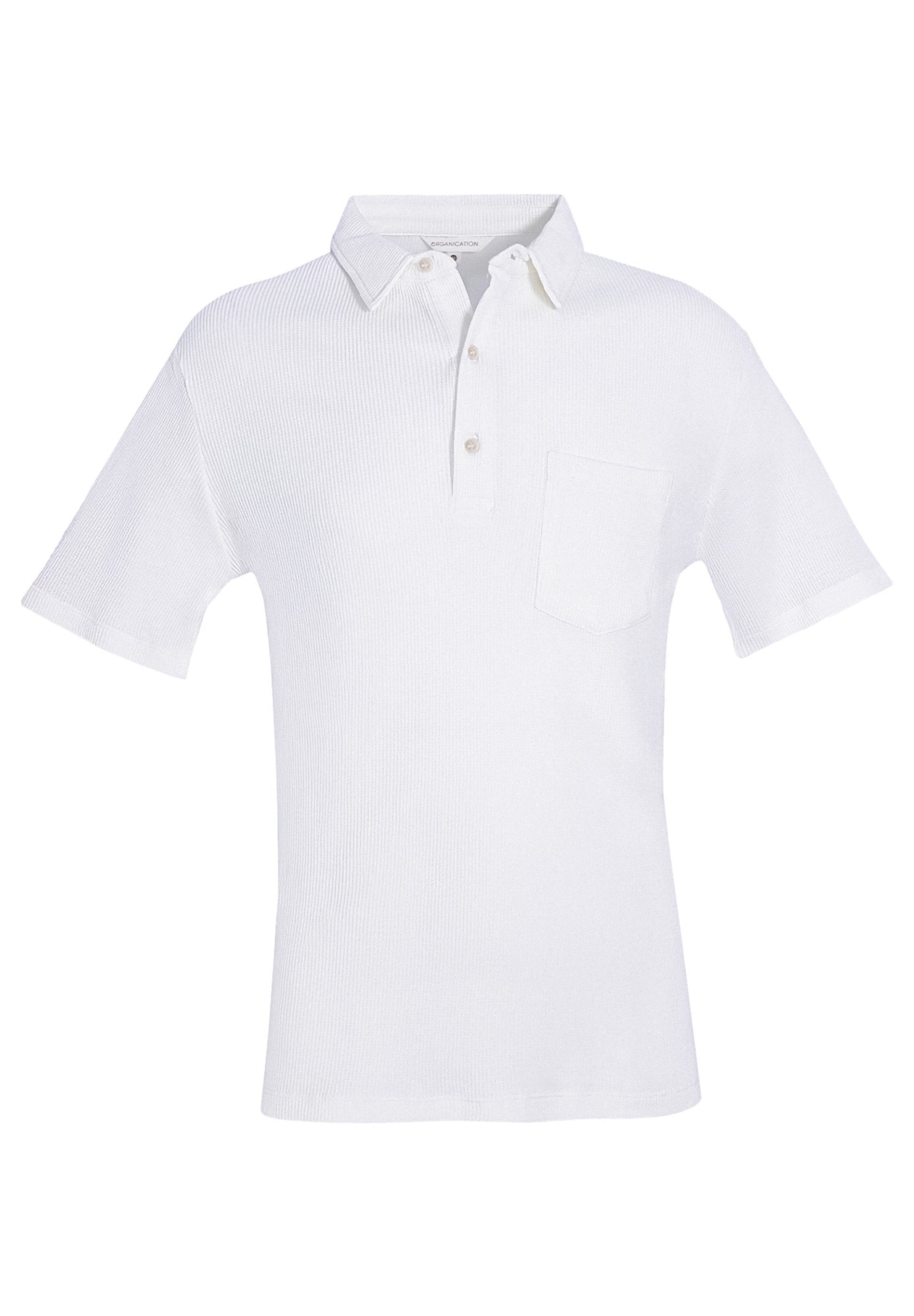 Waffle-Textured Polo Shirt in Organic Cotton white - Ecomarket.com