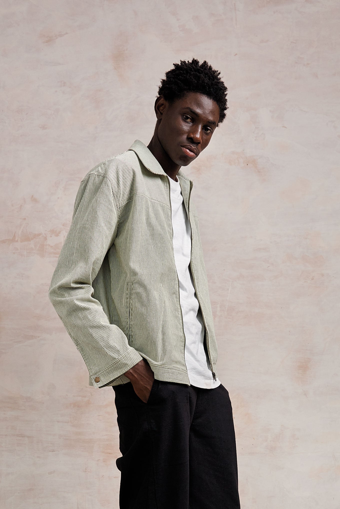 MYLES - Organic Cotton Jacket - Green Stripe - Ecomarket.com
