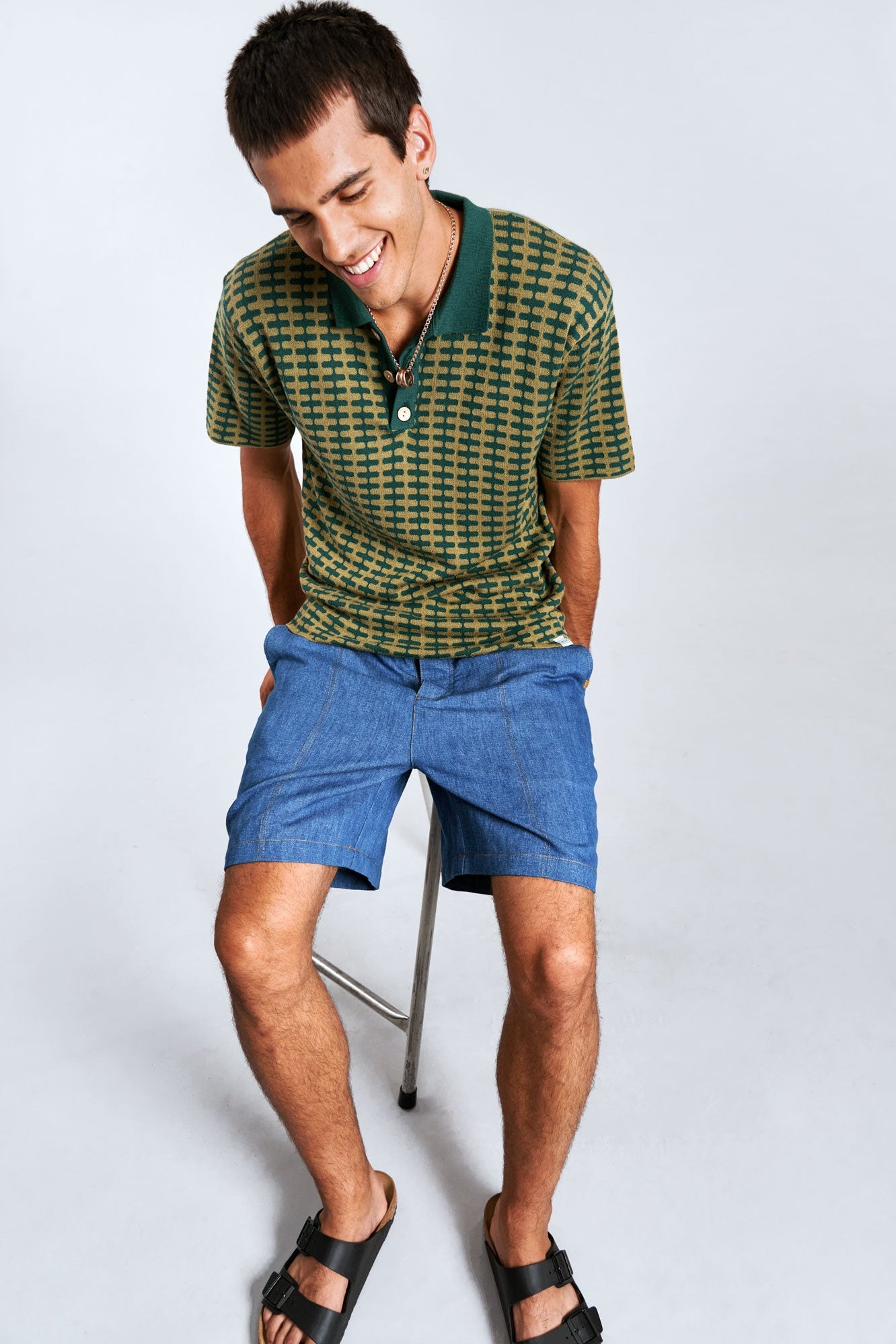 MARIO - Linen Shorts Blue Patchwork - Ecomarket.com