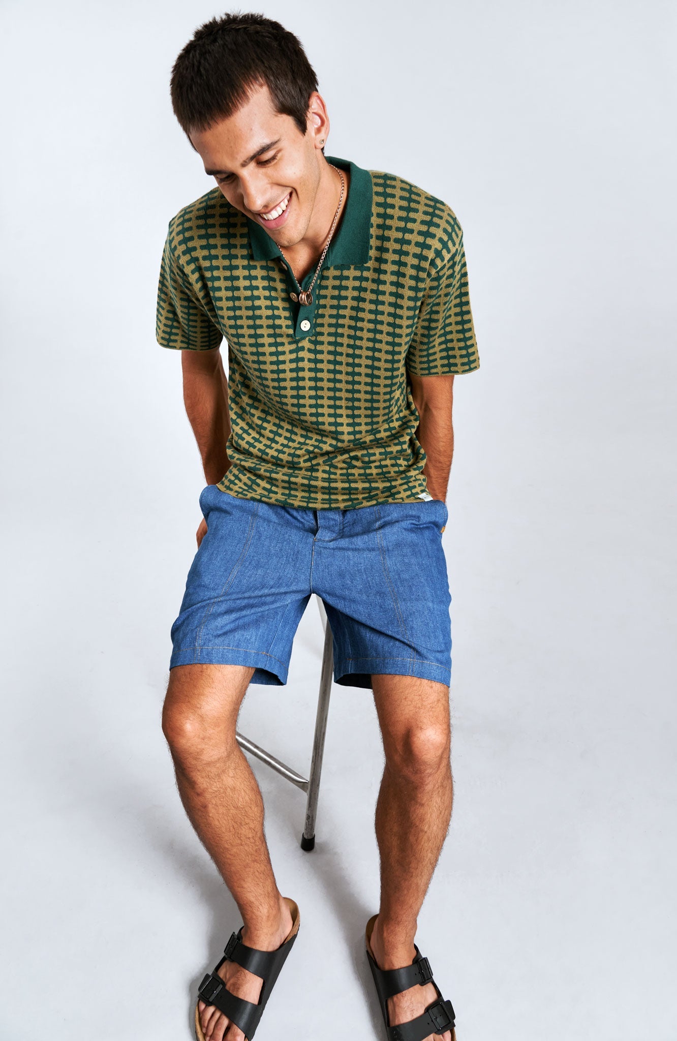 MARIO - Linen Shorts Blue Patchwork - Ecomarket.com