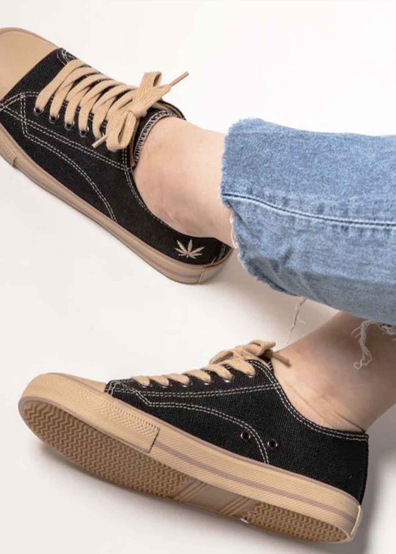 Marley Classic Hemp Vegan Low-Top Sneakers - Black+White - Ecomarket.com