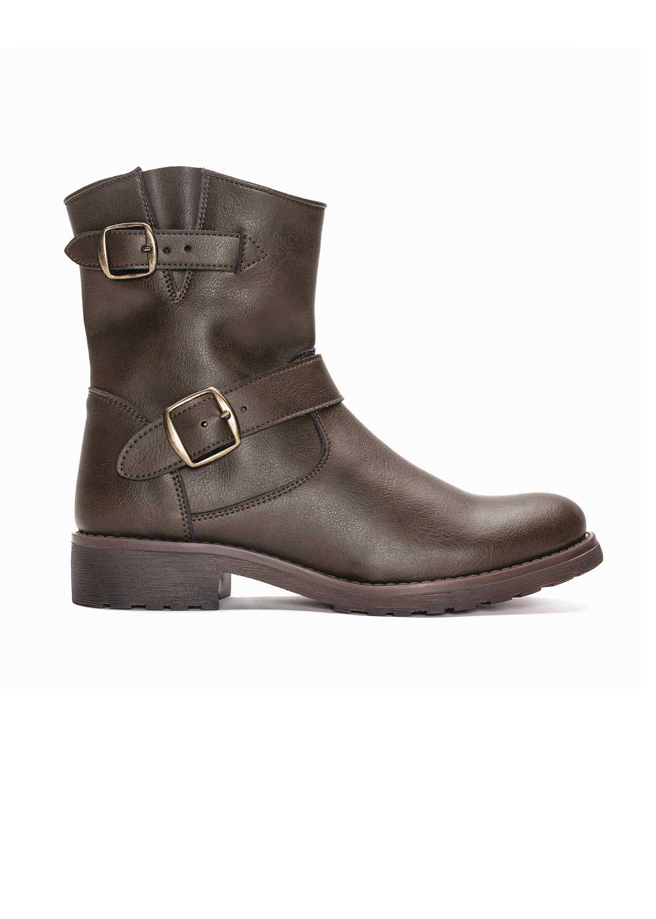 Odet Green/Brown Vegan Leather Biker Ankle Boots: Nae Vegan
