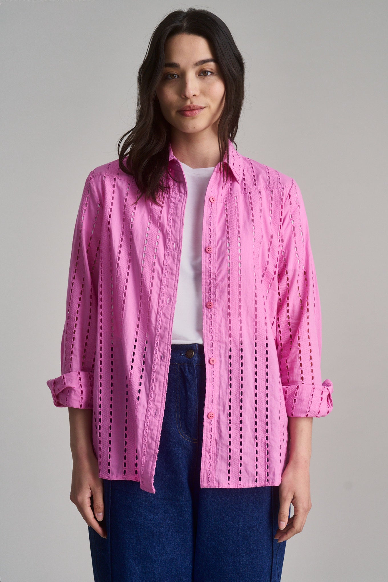 RIO - Organic Broderie Anglaise Shirt - Pink - Ecomarket.com