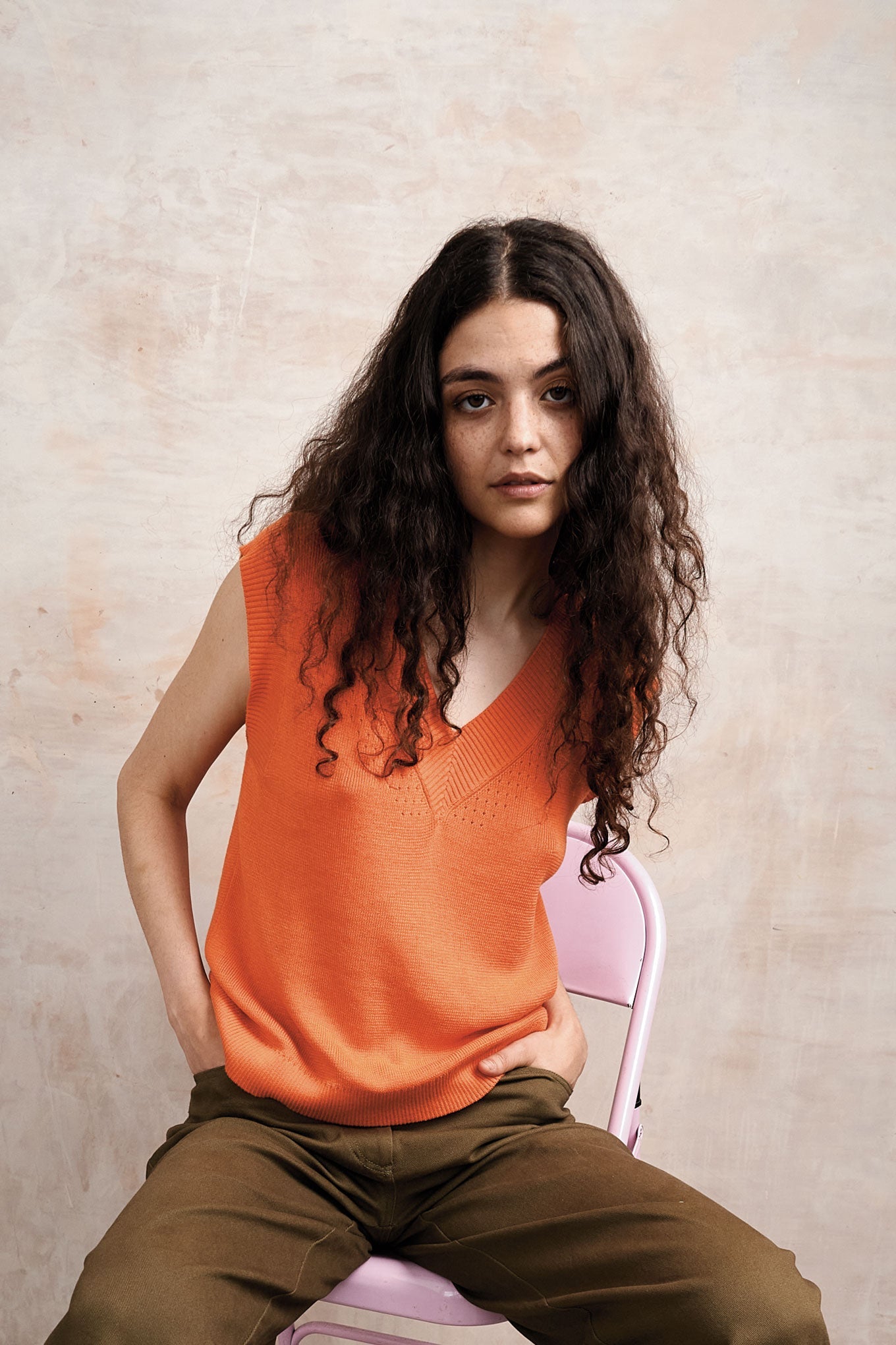 SANDER - Cotton Tencel Vest - Orange - Ecomarket.com