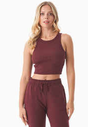 SONNIA | Cropped Ribbed Top in Organic Cotton in bordeaux - Ecomarket.com