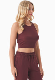 SONNIA | Cropped Ribbed Top in Organic Cotton in bordeaux - Ecomarket.com