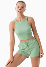 SONNIA | Cropped Ribbed Top in Organic Cotton in mineral green - Ecomarket.com