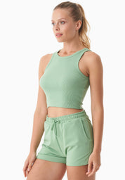 SONNIA | Cropped Ribbed Top in Organic Cotton in mineral green - Ecomarket.com