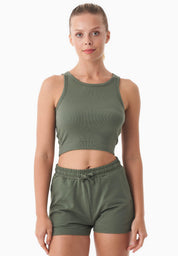 SONNIA | Cropped Ribbed Top in Organic Cotton in olive green - Ecomarket.com