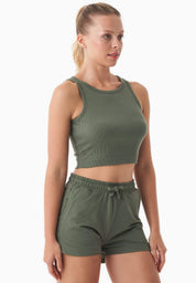 SONNIA | Cropped Ribbed Top in Organic Cotton in olive green - Ecomarket.com