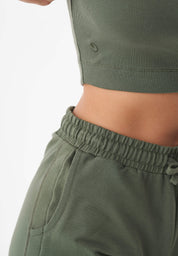 SONNIA | Cropped Ribbed Top in Organic Cotton in olive green - Ecomarket.com