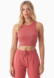 SONNIA | Cropped Ribbed Top in Organic Cotton in red wood - Ecomarket.com