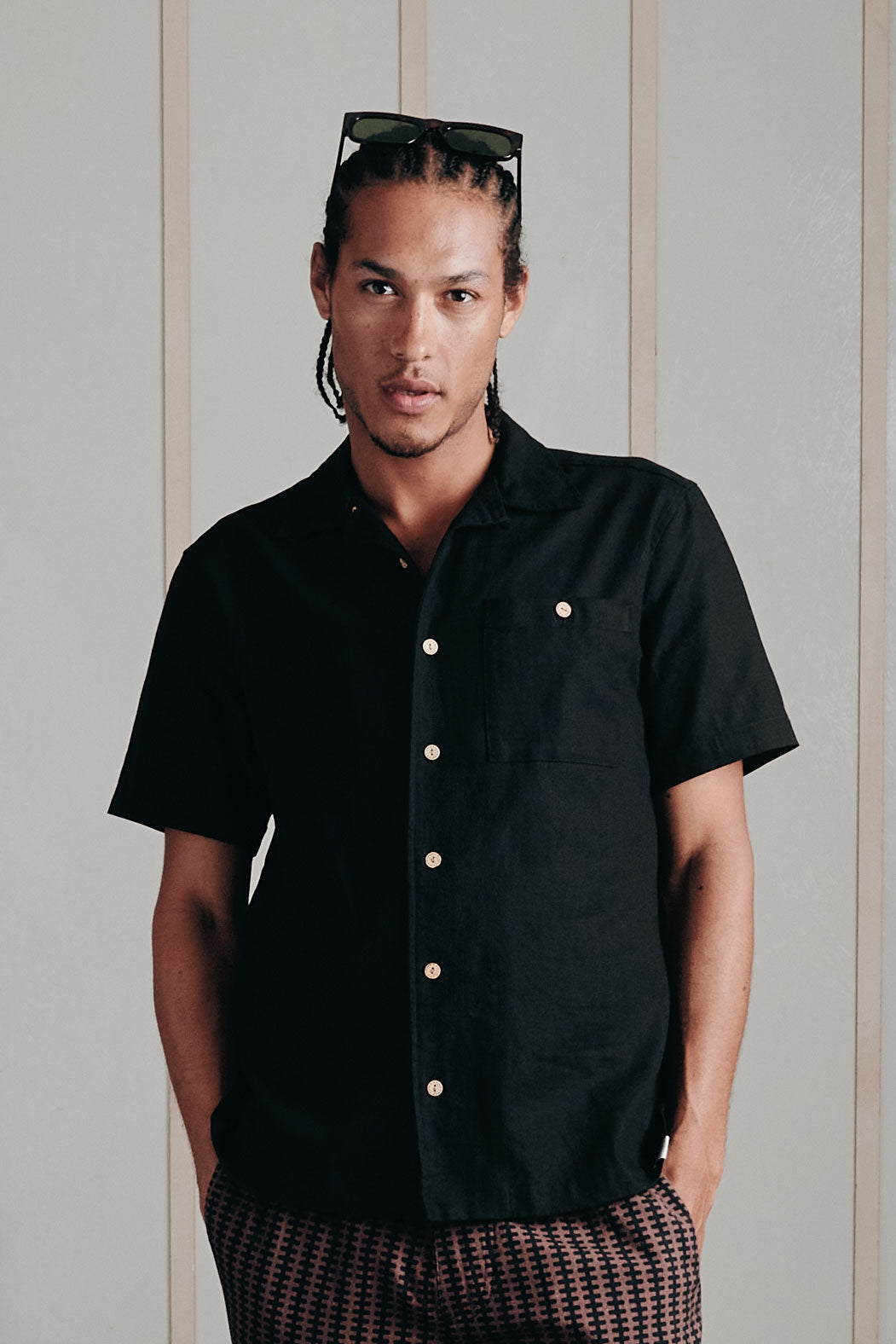 SPINDRIFT - Organic Linen Cotton Shirt - Black - Ecomarket.com