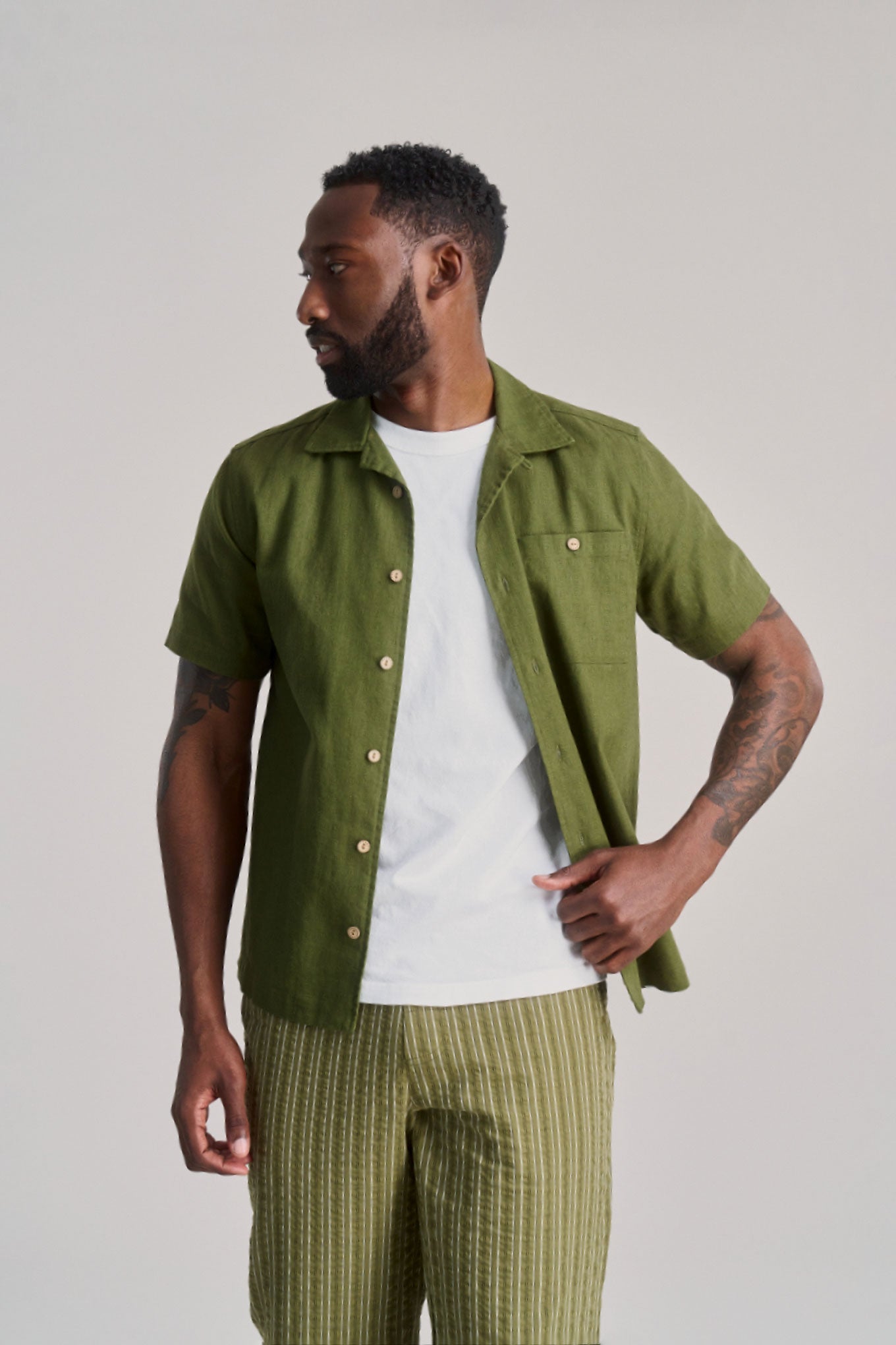 SPINDRIFT - Organic Linen Cotton Shirt - Khaki - Ecomarket.com