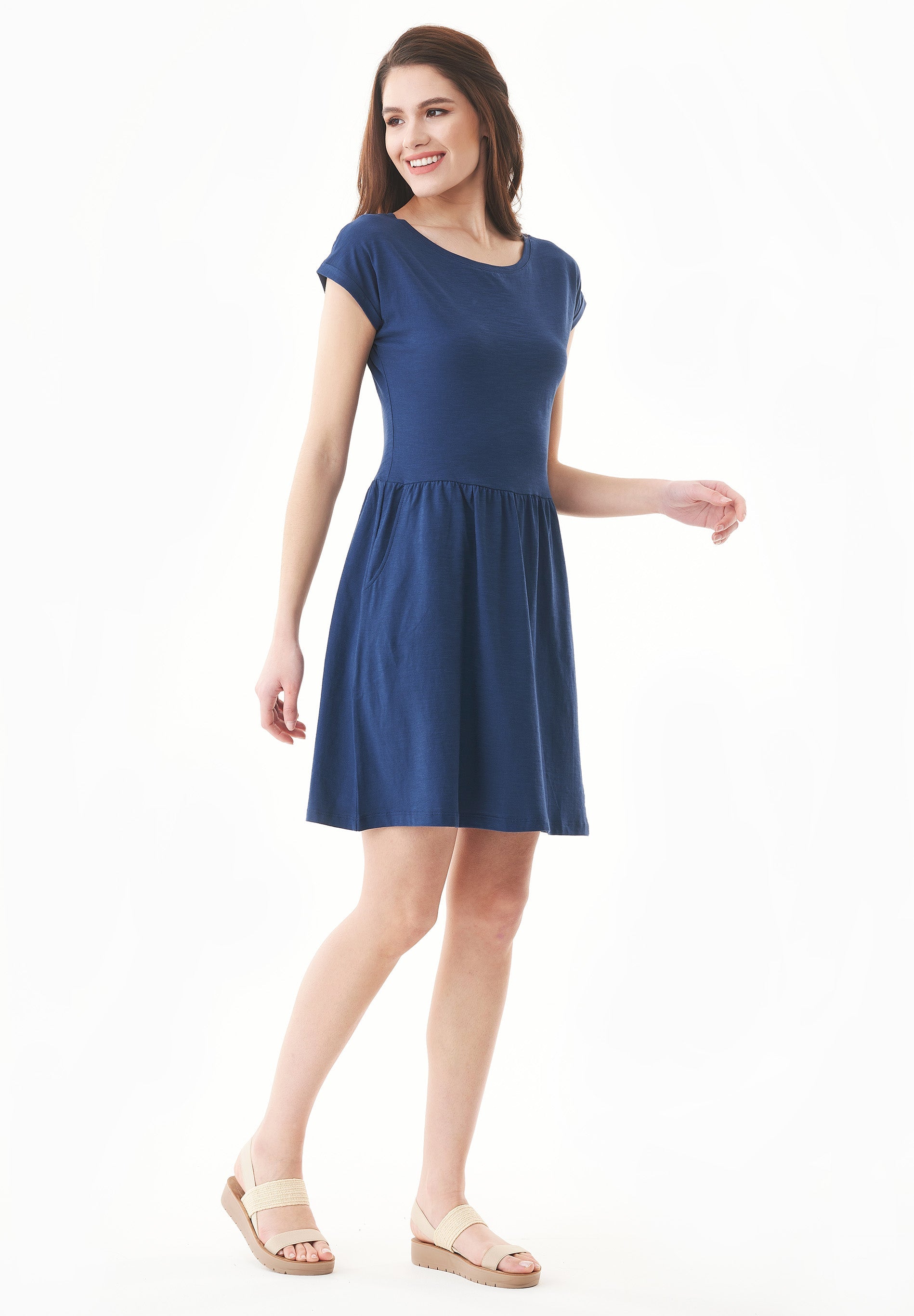 Slub Jersey Dress in 100% Organic Cotton in navy - Ecomarket.com