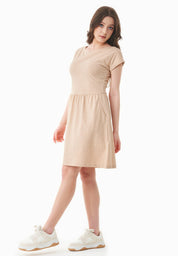 Slub Jersey Dress in 100% Organic Cotton in soft beige - Ecomarket.com