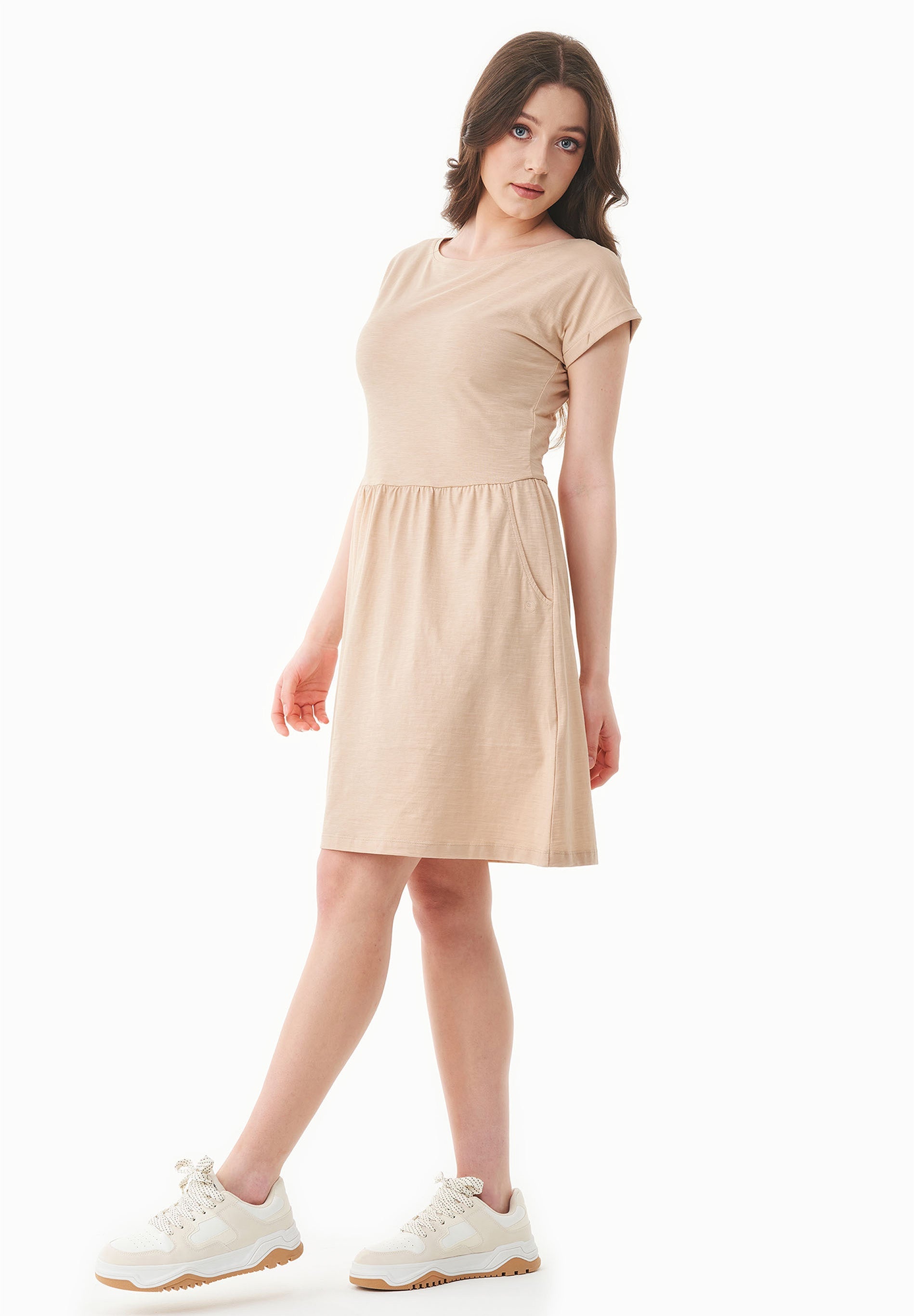 Slub Jersey Dress in 100% Organic Cotton in soft beige - Ecomarket.com