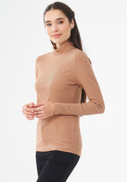 Organic Cotton Ribbed Turtleneck Shirt in light brown - Ecomarket.com