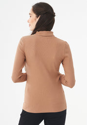 Organic Cotton Ribbed Turtleneck Shirt in light brown - Ecomarket.com