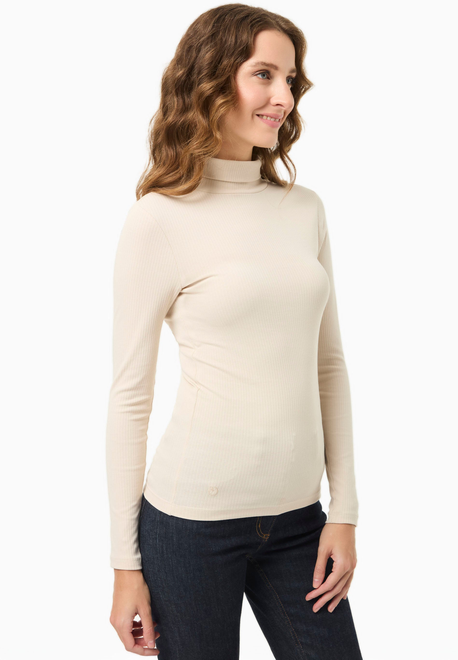 Organic Cotton Ribbed Turtleneck Shirt in beige - Ecomarket.com