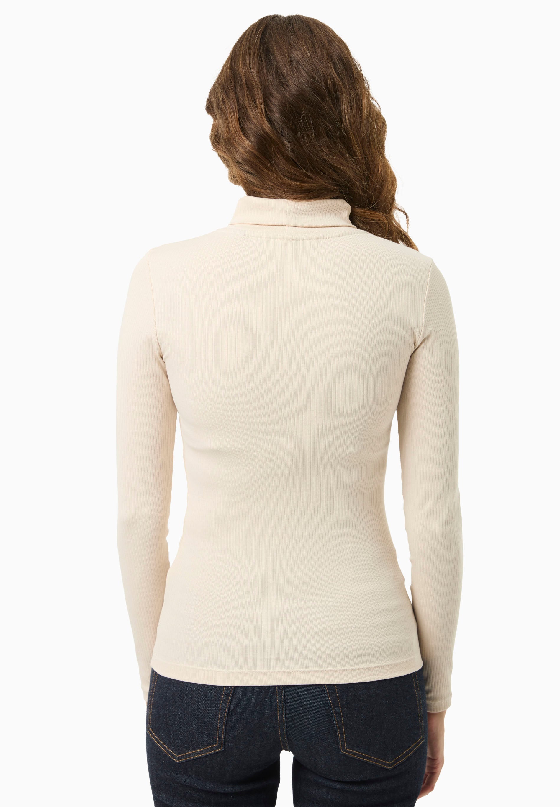 Organic Cotton Ribbed Turtleneck Shirt in beige - Ecomarket.com