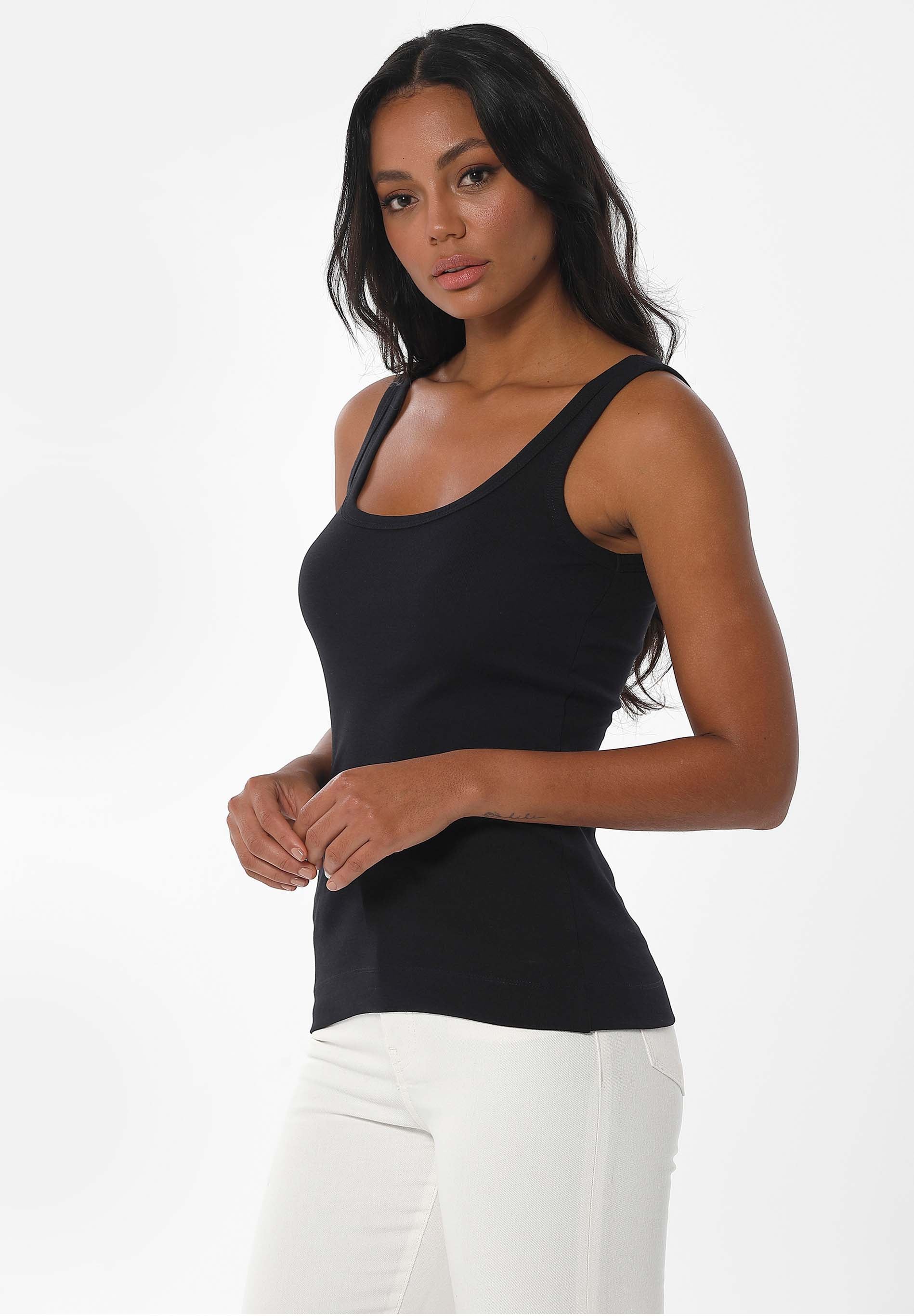 Ribbed Sleeveless Top in Organic Cotton in black (thin strap) - Ecomarket.com
