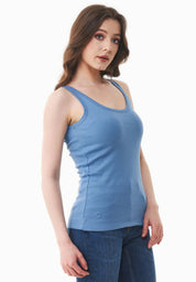 Ribbed Sleeveless Top in Organic Cotton in coronet blue (thin strap) - Ecomarket.com
