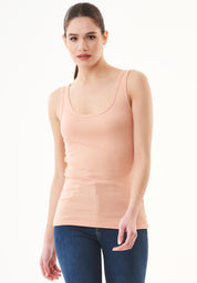 Ribbed Sleeveless Top in Organic Cotton in tan (thin strap) - Ecomarket.com