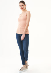 Ribbed Sleeveless Top in Organic Cotton in tan (thin strap) - Ecomarket.com