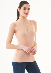 Ribbed Sleeveless Top in Organic Cotton in tan (thin strap) - Ecomarket.com
