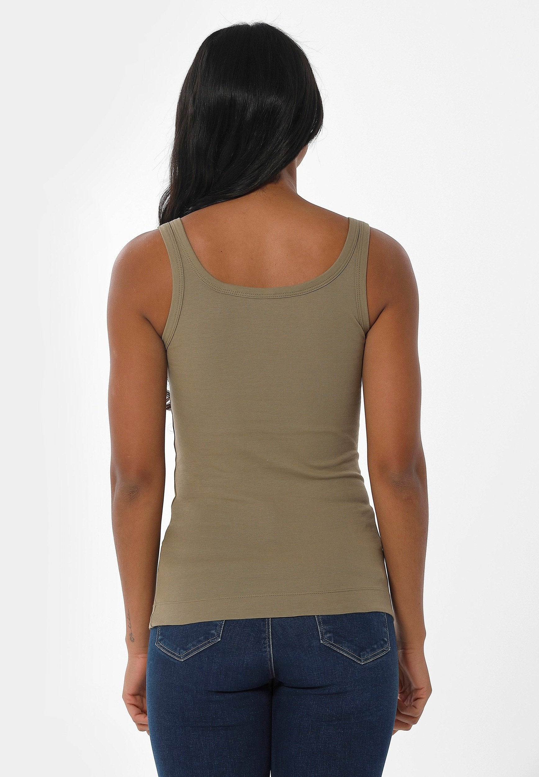 Ribbed Sleeveless Top in Organic Cotton in olive green (thin strap) - Ecomarket.com