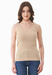 Ribbed Sleeveless Top in Organic Cotton in beige (thin strap) - Ecomarket.com