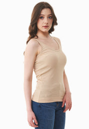 Ribbed Sleeveless Top in Organic Cotton in beige (thin strap) - Ecomarket.com
