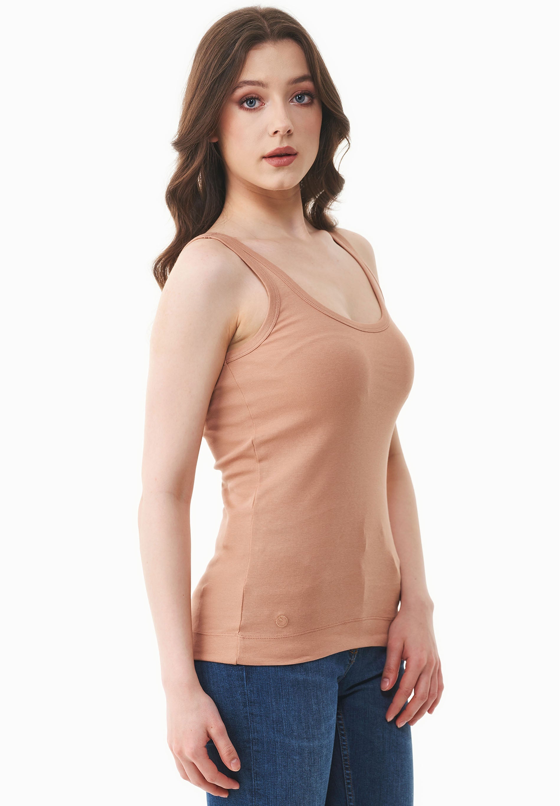 Ribbed Sleeveless Top in Organic Cotton in tan (thin strap) - Ecomarket.com