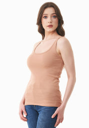Ribbed Sleeveless Top in Organic Cotton in tan (thin strap) - Ecomarket.com