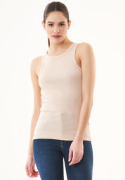 Ribbed Sleeveless Top in Organic Cotton in peach (crew neck) - Ecomarket.com
