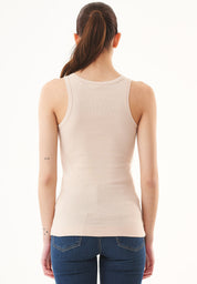 Ribbed Sleeveless Top in Organic Cotton in peach (crew neck) - Ecomarket.com