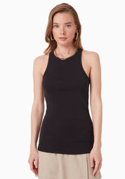Ribbed Sleeveless Top in Organic Cotton in black (crew neck) - Ecomarket.com
