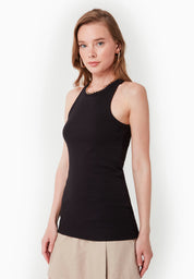 Ribbed Sleeveless Top in Organic Cotton in black (crew neck) - Ecomarket.com