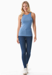 Ribbed Sleeveless Top in Organic Cotton in coronet blue (crew neck) - Ecomarket.com